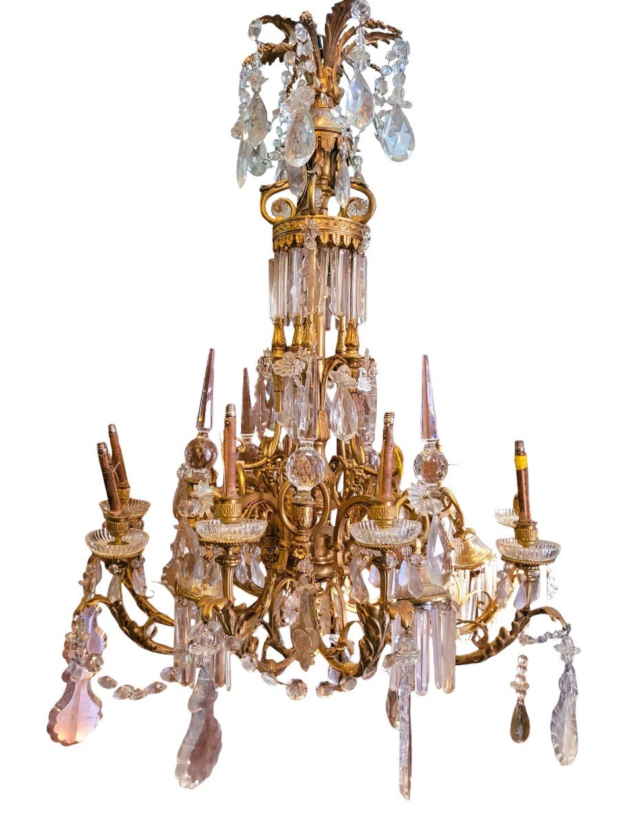 Large Chandelier In Gilt Bronze And Crystal, Napoleon III, Early 20th Century