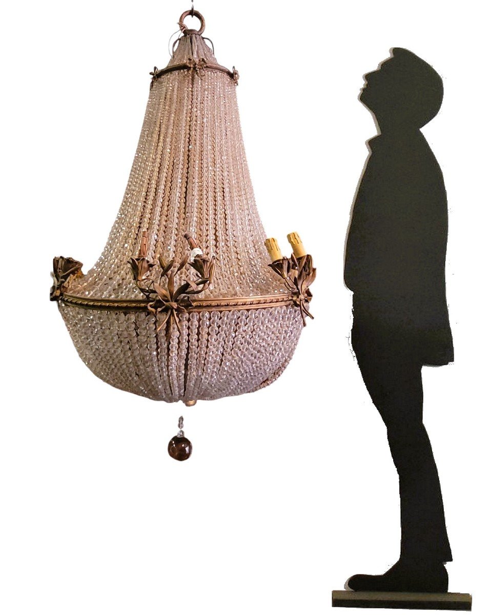 Large Chandelier (h153cm) Pearl Bag, Or Hot Air Balloon, Late 19th Early 20th Century-photo-4