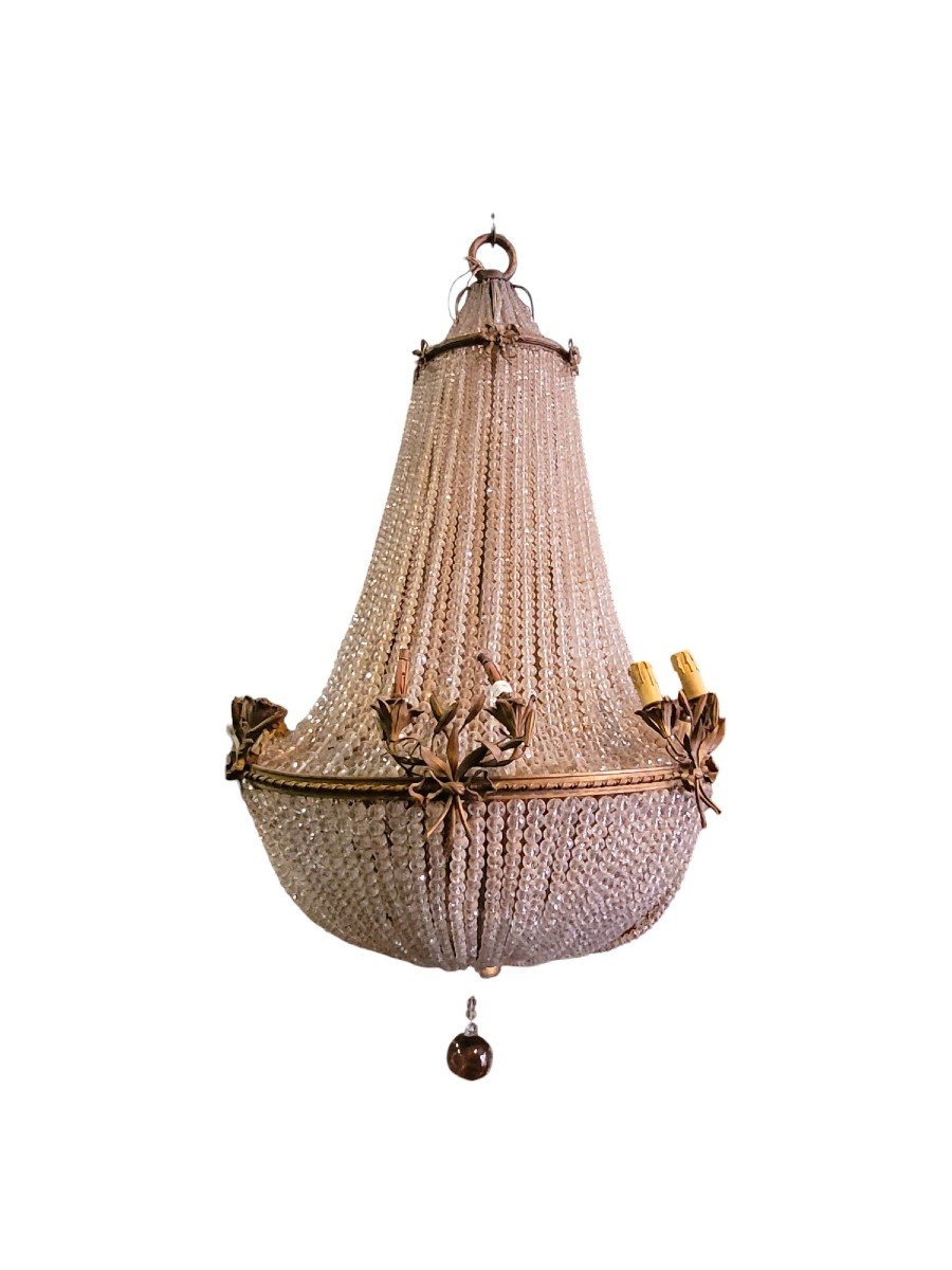 Large Chandelier (h153cm) Pearl Bag, Or Hot Air Balloon, Late 19th Early 20th Century