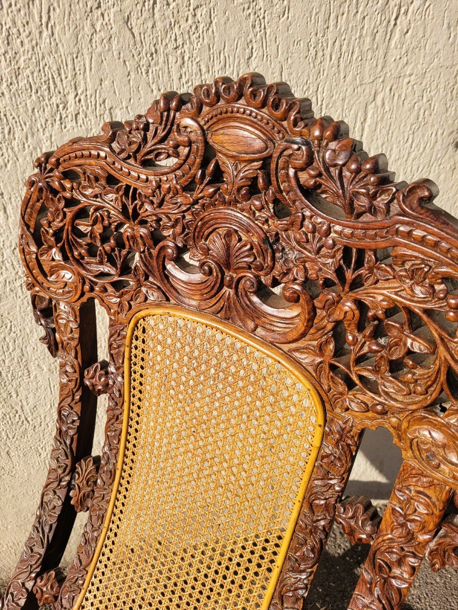 Carved Wooden Folding Armchair, India 19th Century-photo-2