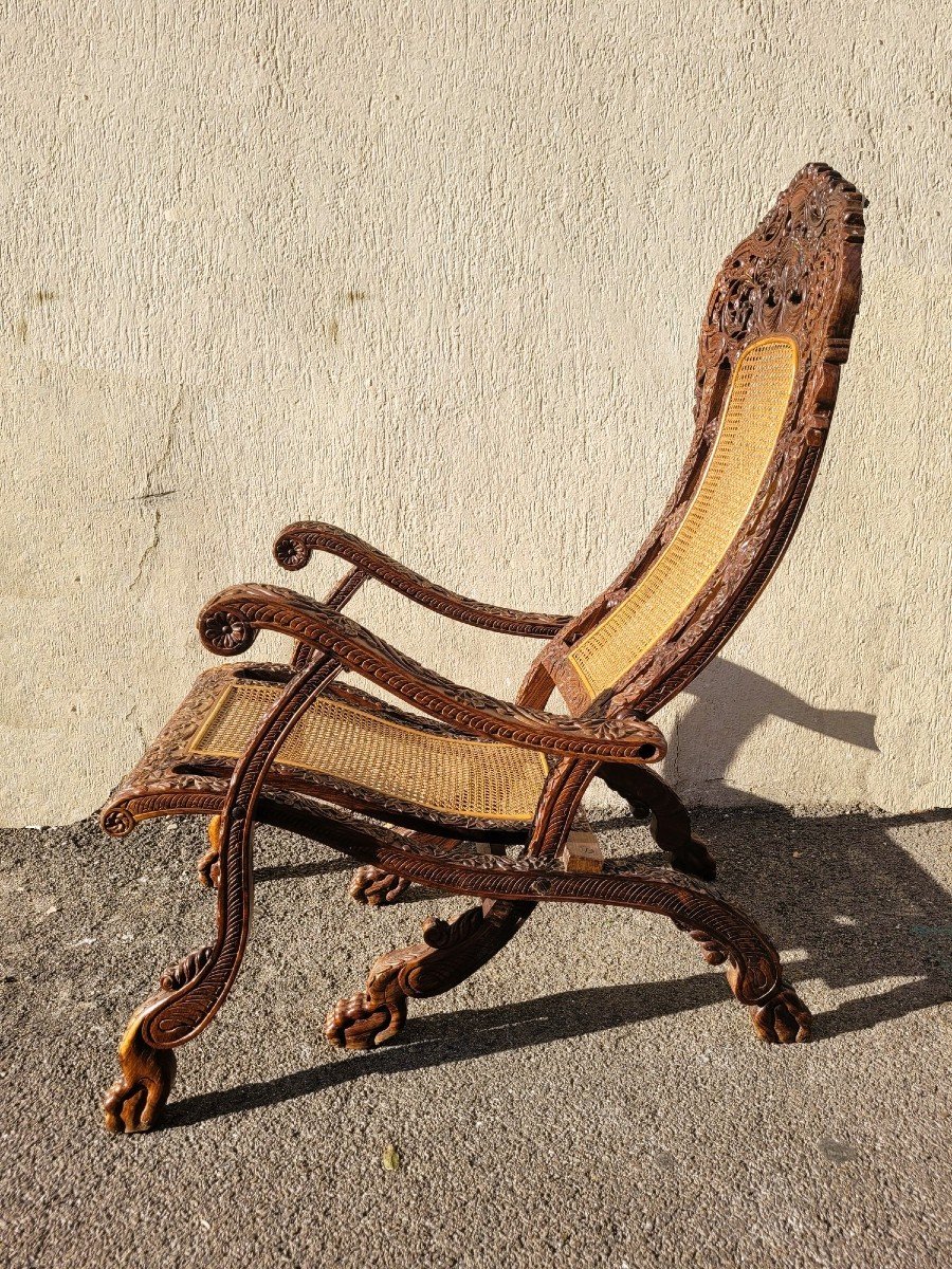 Carved Wooden Folding Armchair, India 19th Century-photo-4