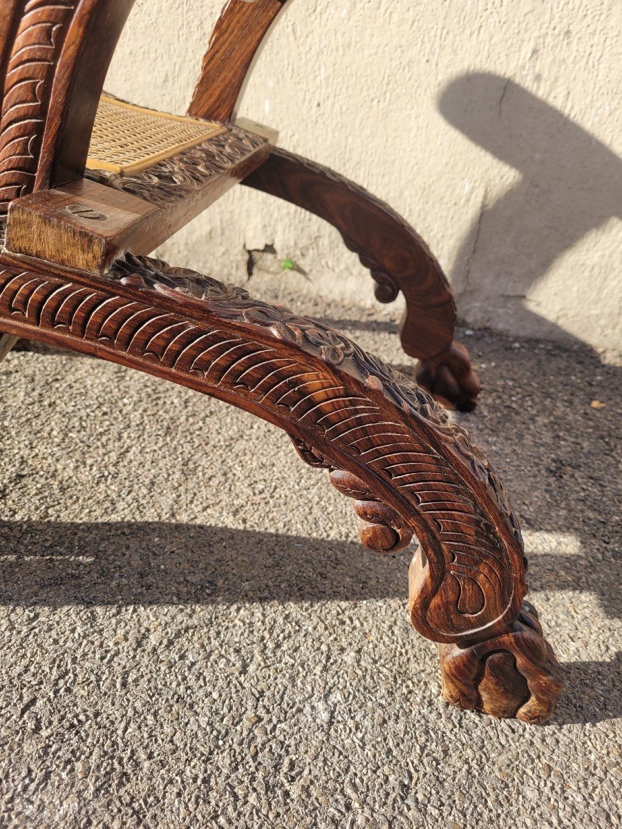 Carved Wooden Folding Armchair, India 19th Century-photo-1