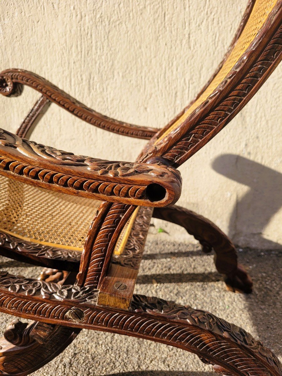 Carved Wooden Folding Armchair, India 19th Century-photo-2