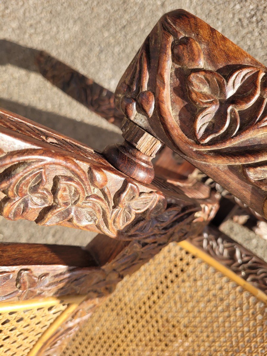 Carved Wooden Folding Armchair, India 19th Century-photo-3