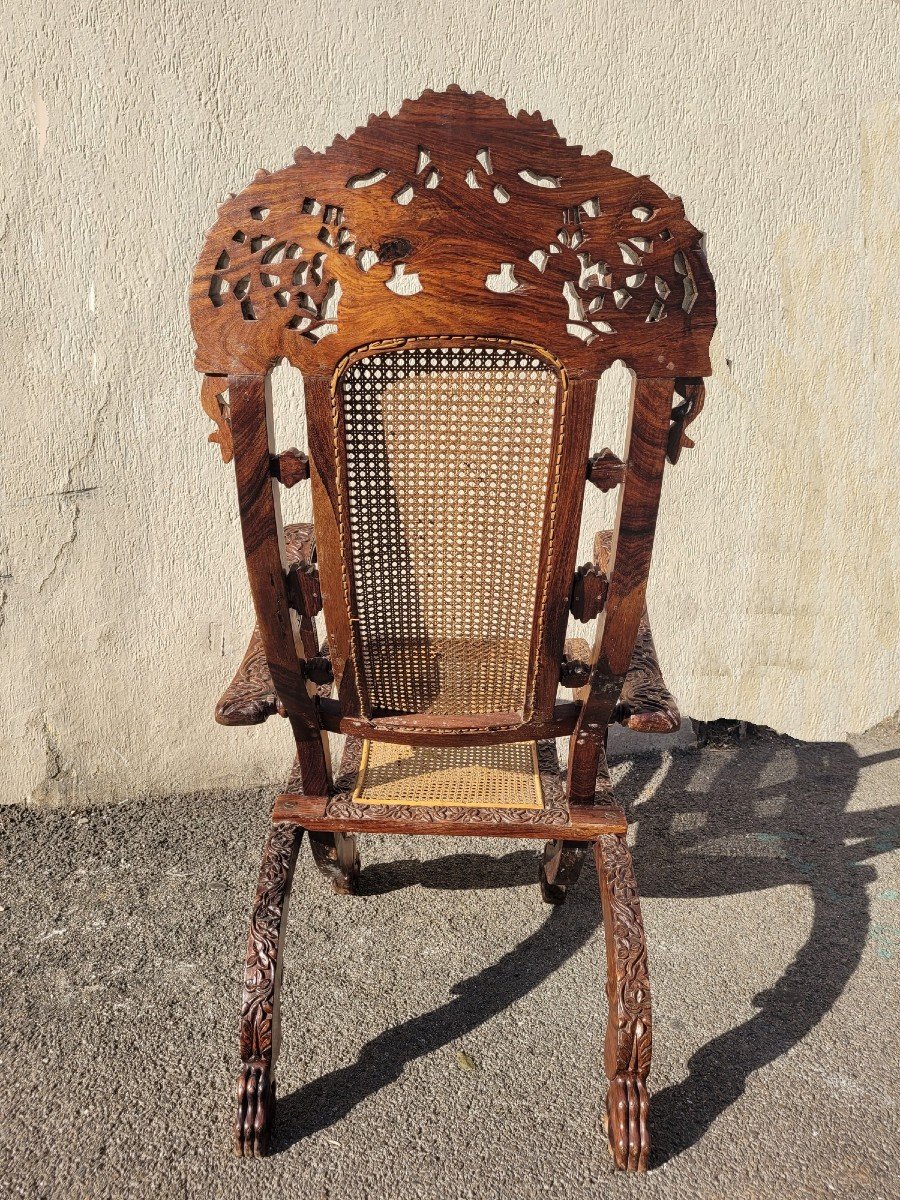 Carved Wooden Folding Armchair, India 19th Century-photo-4