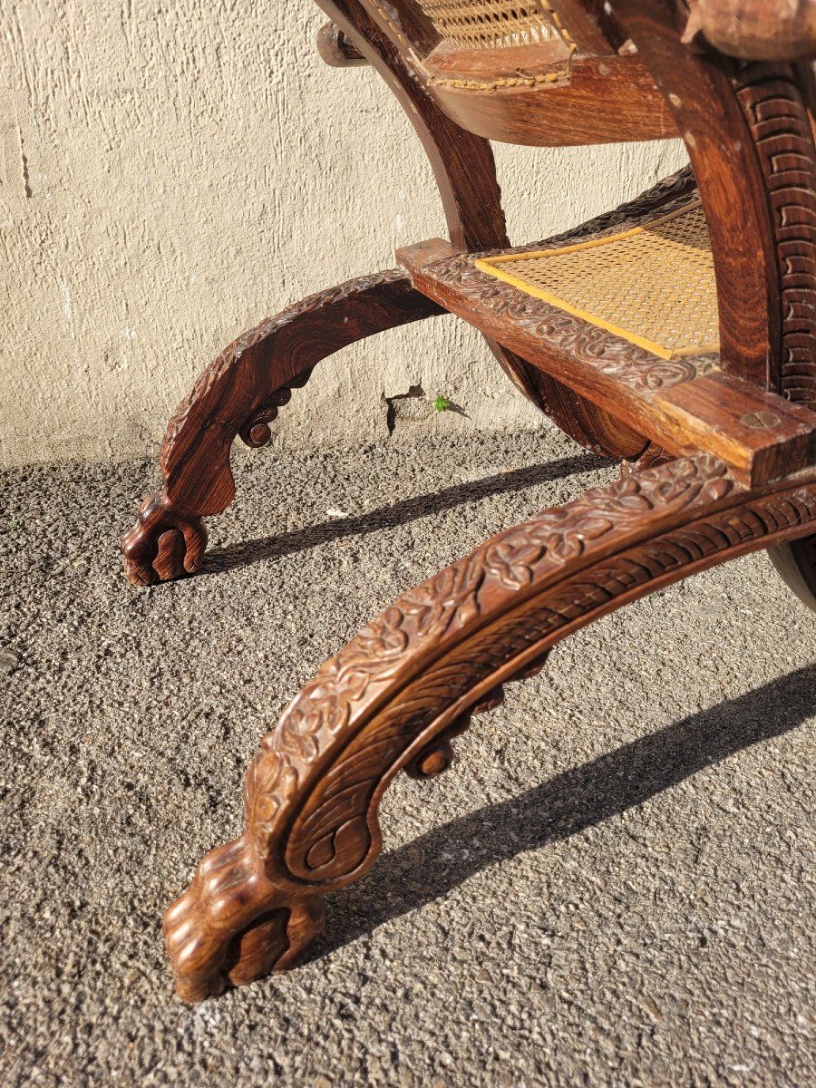 Carved Wooden Folding Armchair, India 19th Century-photo-7