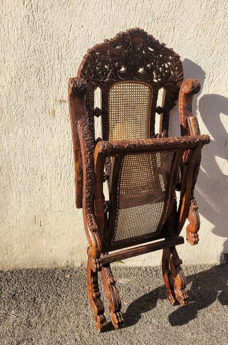 Carved Wooden Folding Armchair, India 19th Century-photo-8