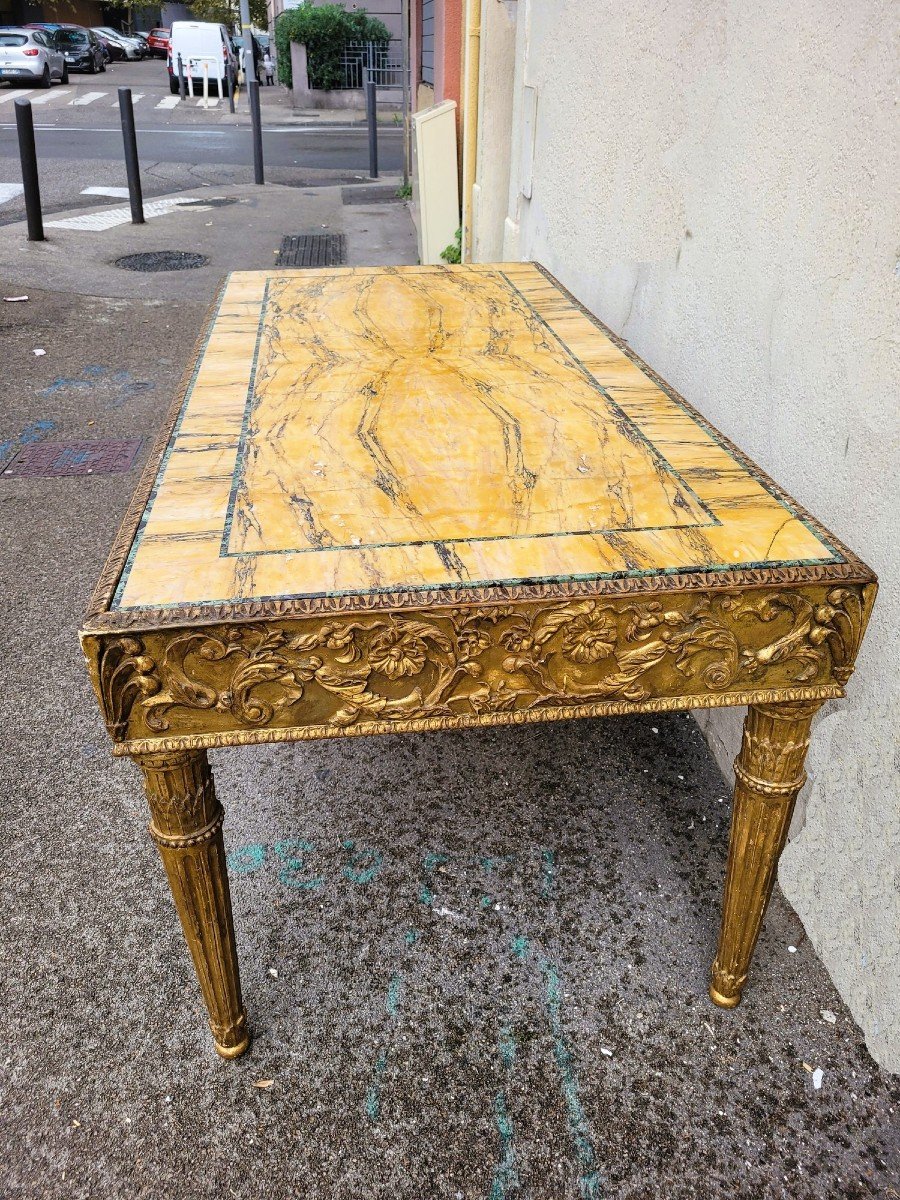 Table De Centre En Bois Doré Et Plateau De Marbre, Fin XIXème Siècle-photo-1