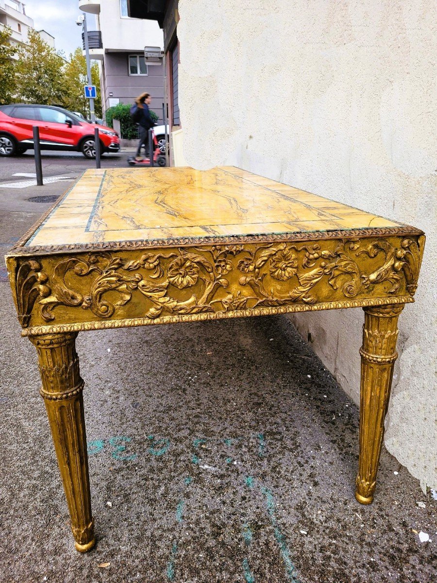 Table De Centre En Bois Doré Et Plateau De Marbre, Fin XIXème Siècle-photo-2