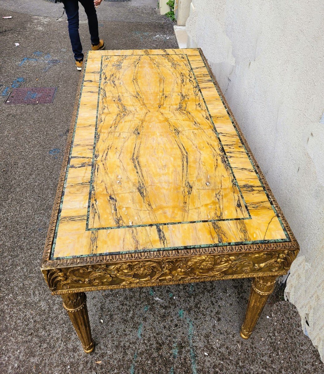 Table De Centre En Bois Doré Et Plateau De Marbre, Fin XIXème Siècle-photo-3