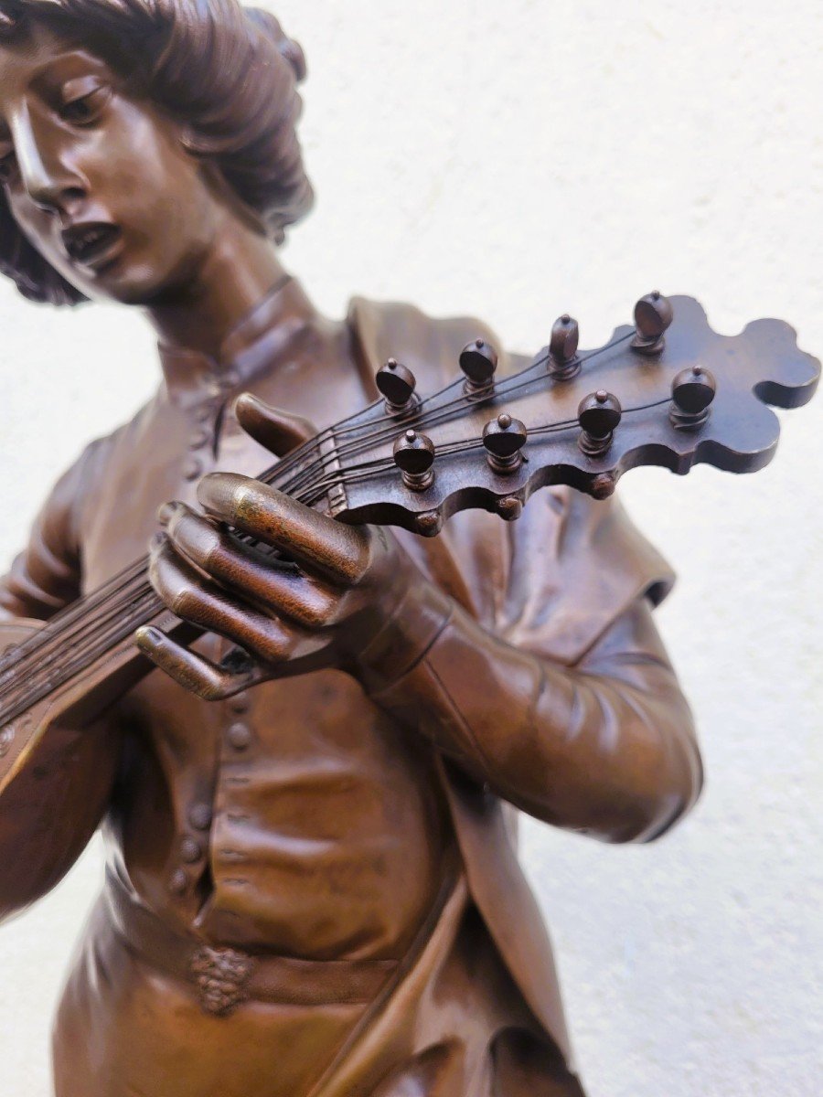 Paul Dubois, The Florentine Singer Of The 15th Century, Signed Bronze, 19th Century-photo-3