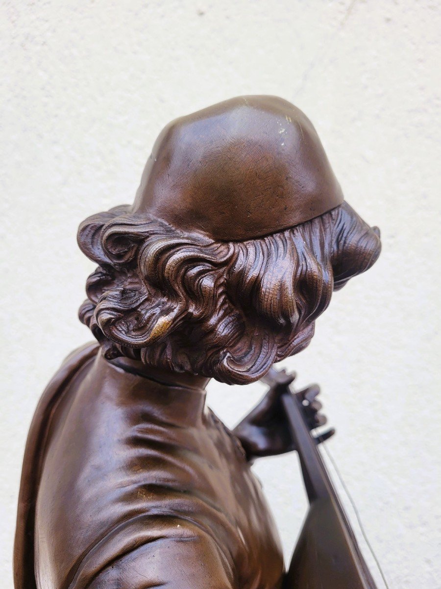 Paul Dubois, The Florentine Singer Of The 15th Century, Signed Bronze, 19th Century-photo-5