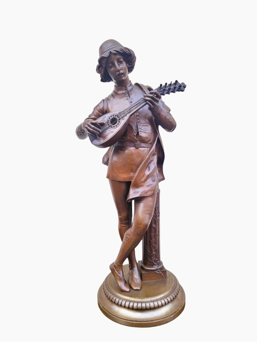 Paul Dubois, The Florentine Singer Of The 15th Century, Signed Bronze, 19th Century