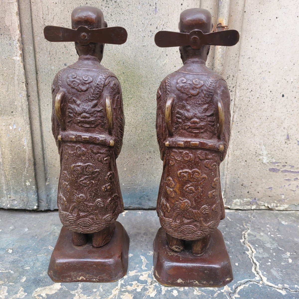 2 Annamite Mandarins In Bronze, Vietnam, Early 20th Century-photo-4