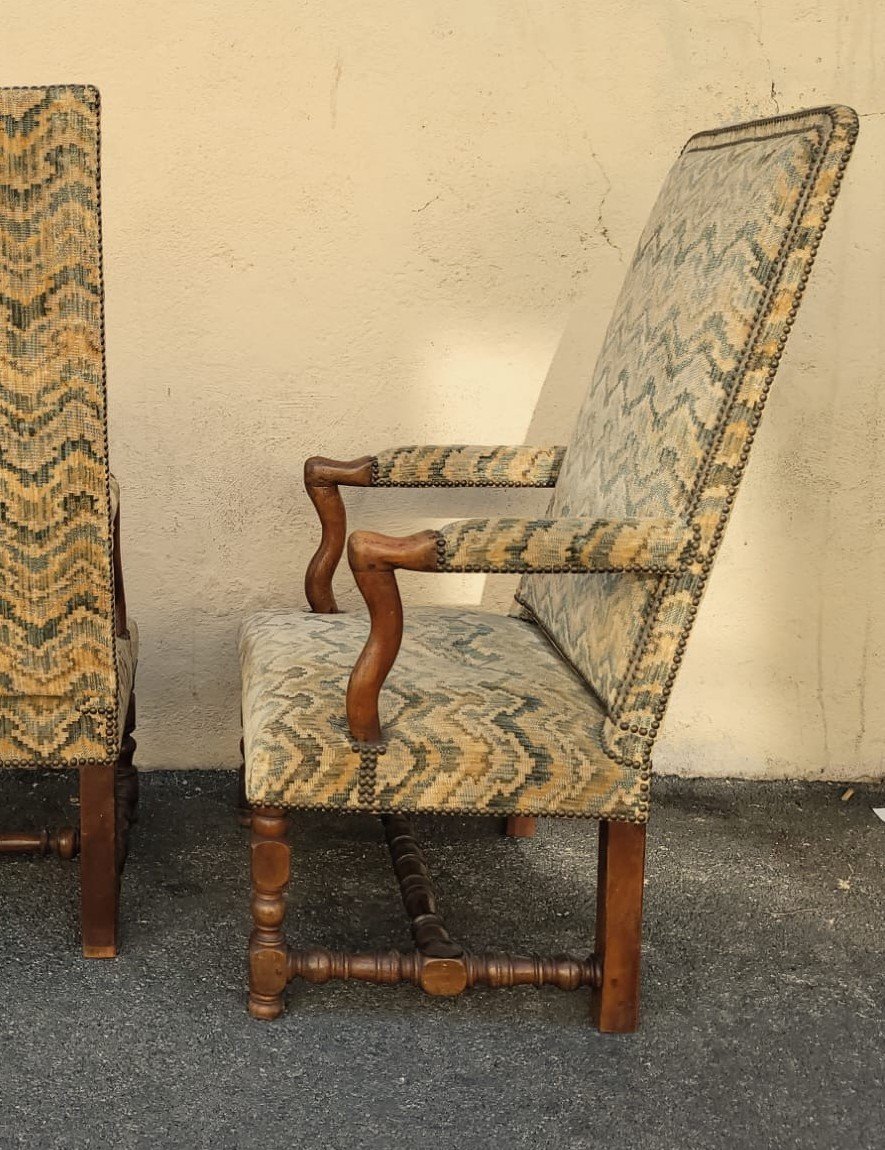 2 Louis XIII Period Armchairs With Tapestry -photo-2