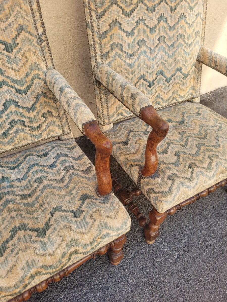 2 Louis XIII Period Armchairs With Tapestry -photo-3