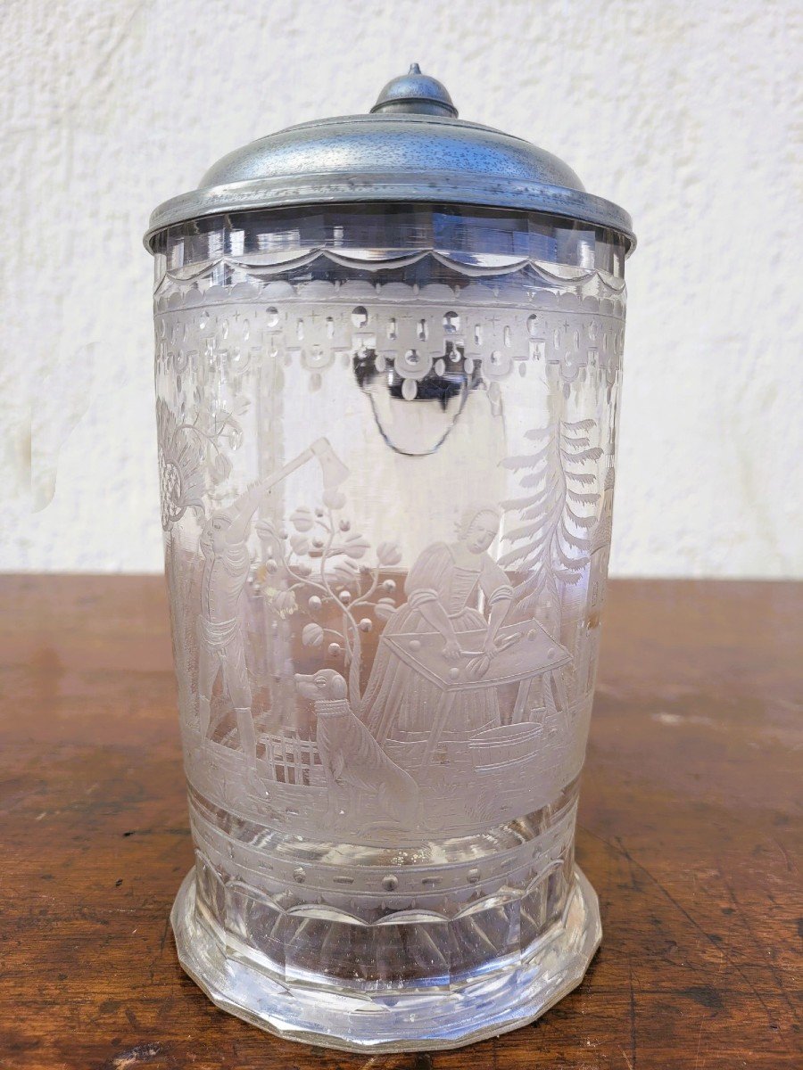 Cut And Engraved Glass Tankard, 18th/19th Century-photo-2