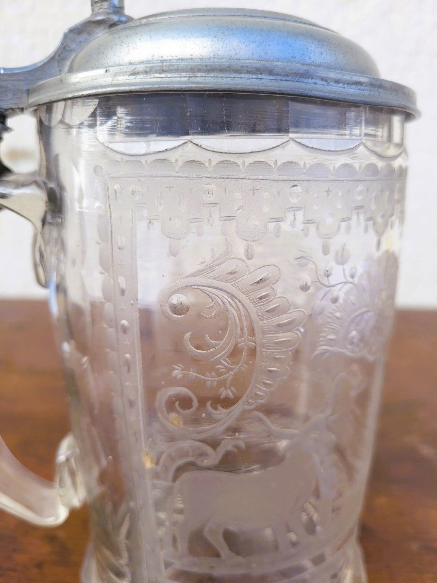 Cut And Engraved Glass Tankard, 18th/19th Century-photo-1