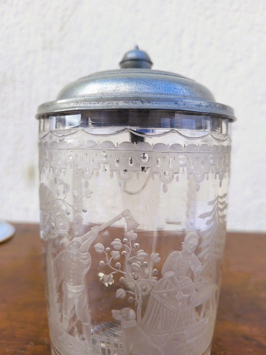 Cut And Engraved Glass Tankard, 18th/19th Century-photo-2