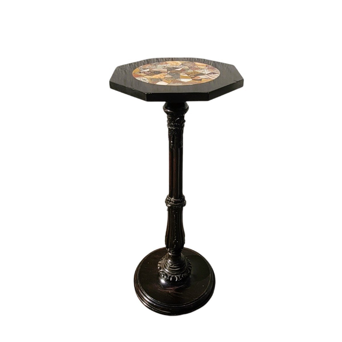 Stool With Hard Stone Marquetry Top, 19th Century