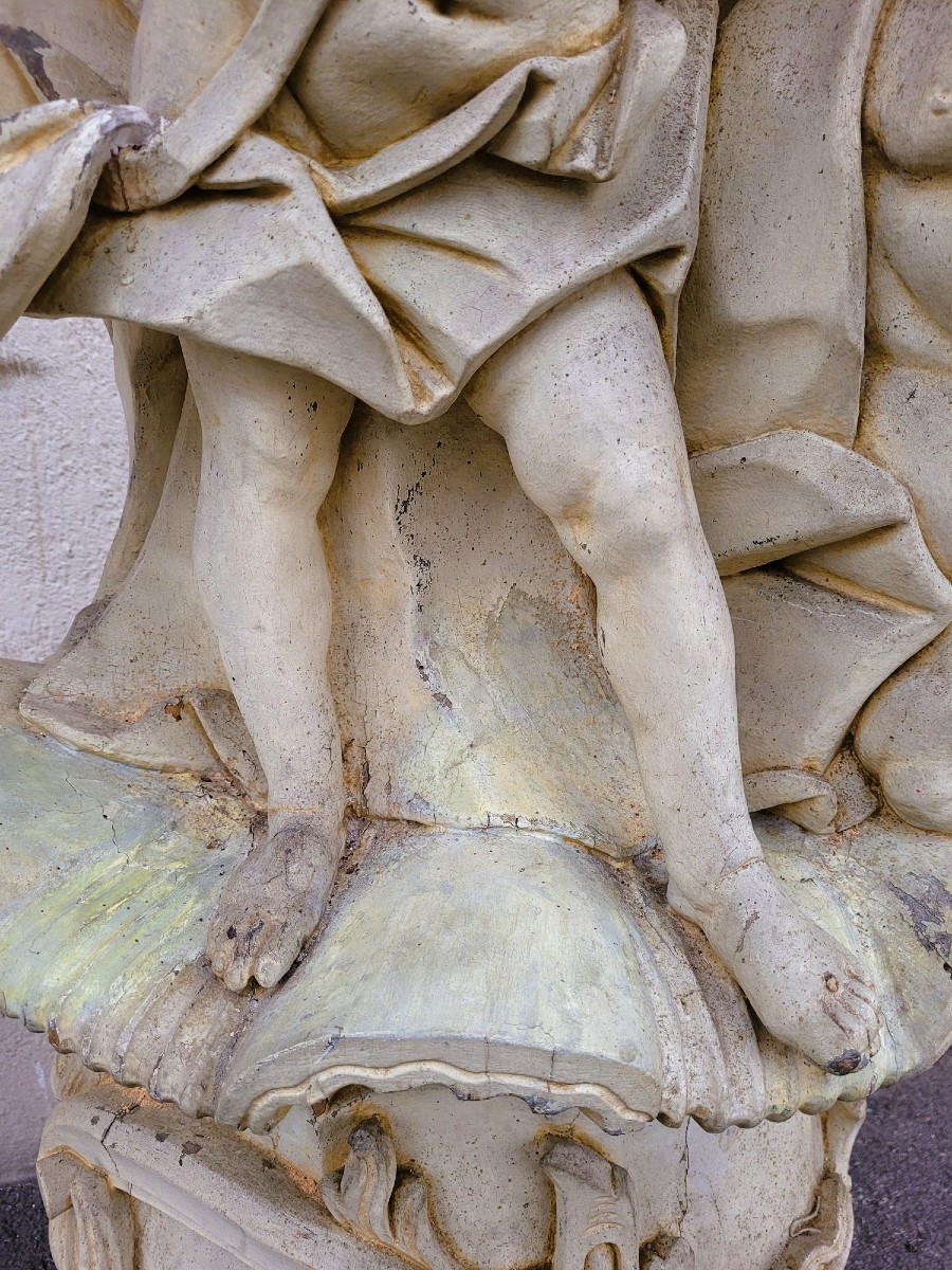 Grande Sculpture Putti En Bois Laqué, Italie, XIXème Siècle-photo-4