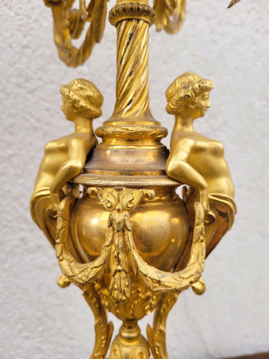 Garniture De Cheminée En Bronze Doré, Napoléon III, XIXème Siècle-photo-6