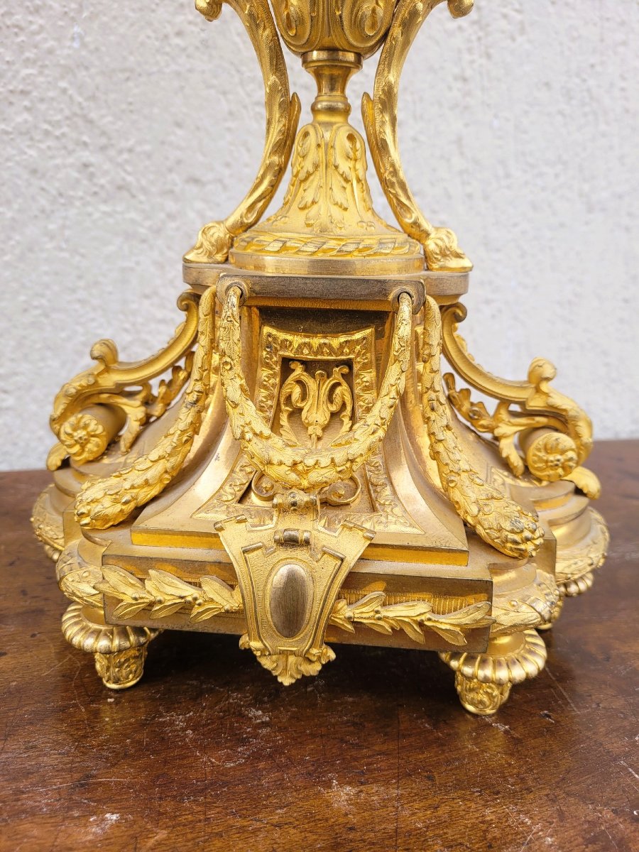 Garniture De Cheminée En Bronze Doré, Napoléon III, XIXème Siècle-photo-7