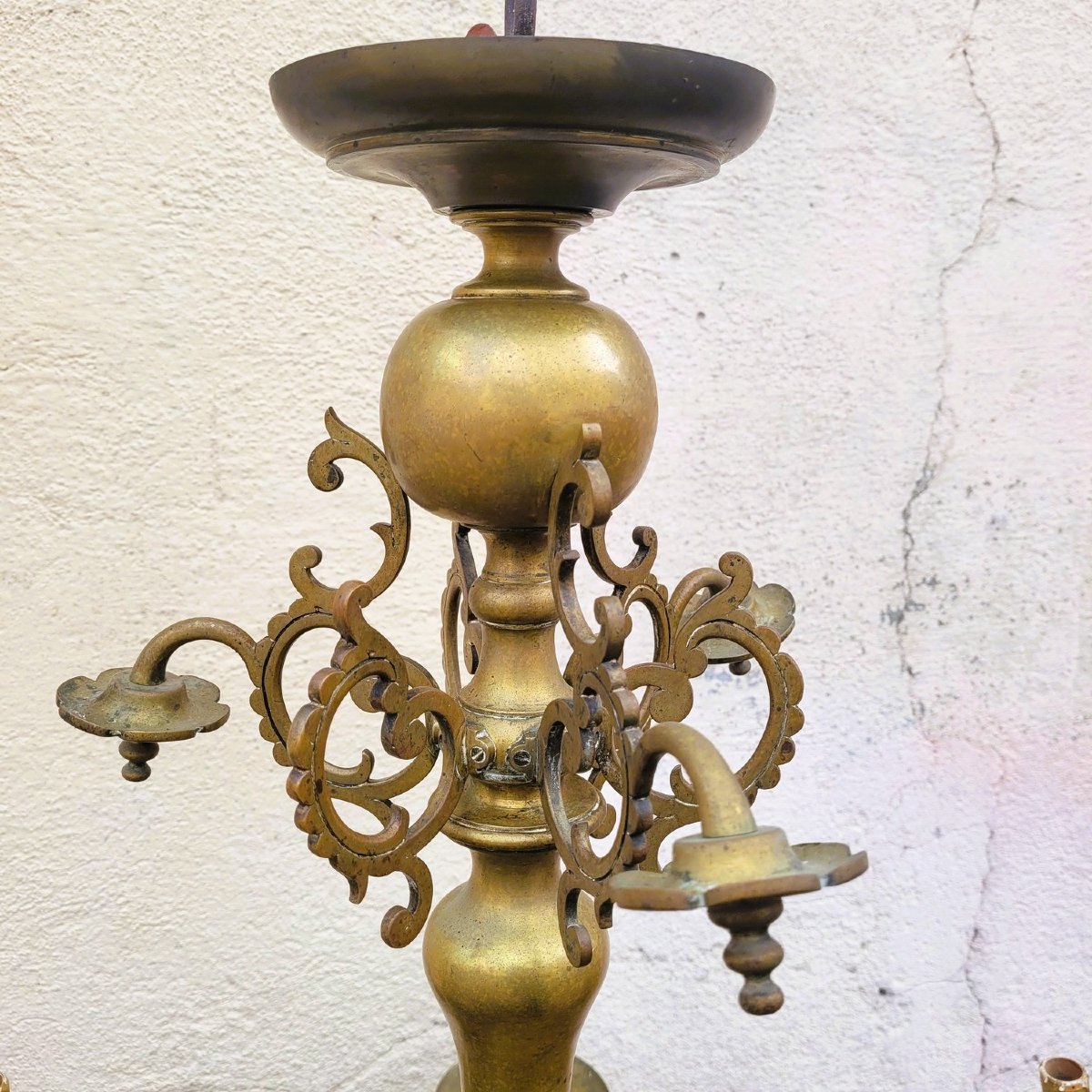 "dutch" Bronze Chandelier, Early 20th Century-photo-3