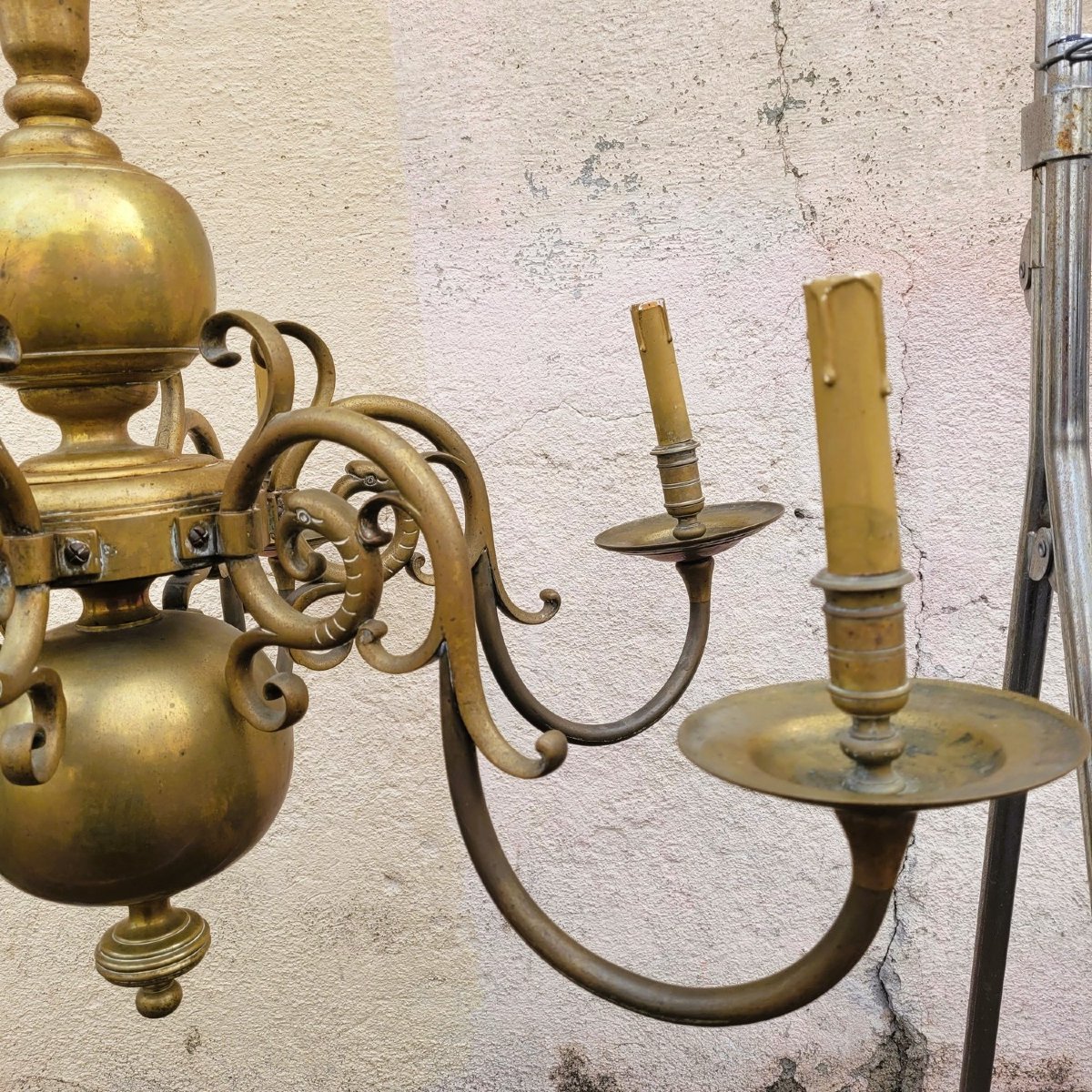 "dutch" Bronze Chandelier, Early 20th Century-photo-1