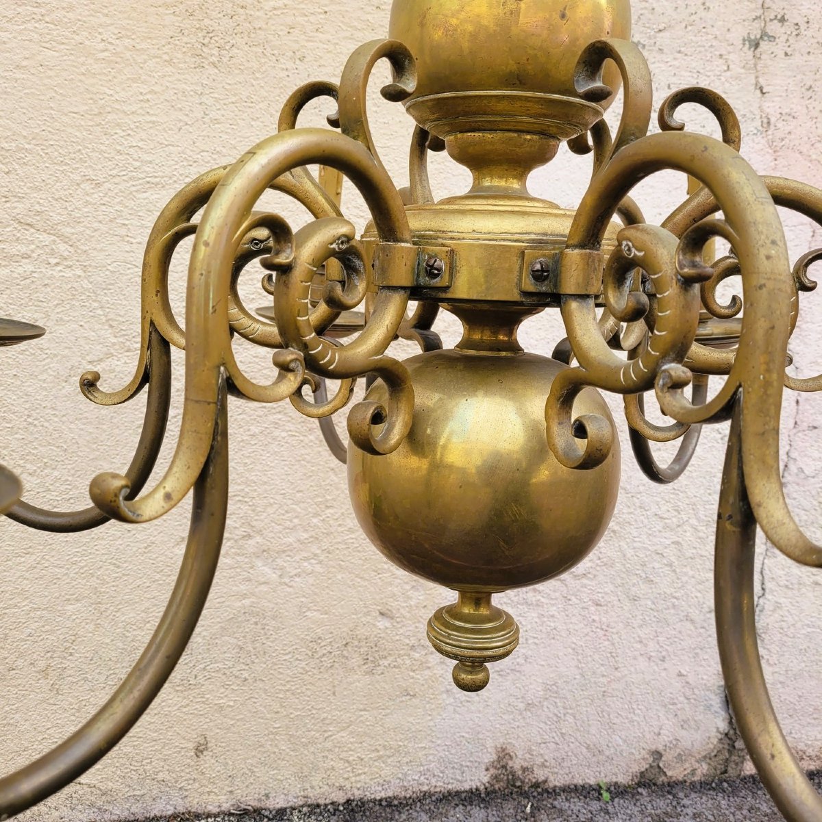 "dutch" Bronze Chandelier, Early 20th Century-photo-3