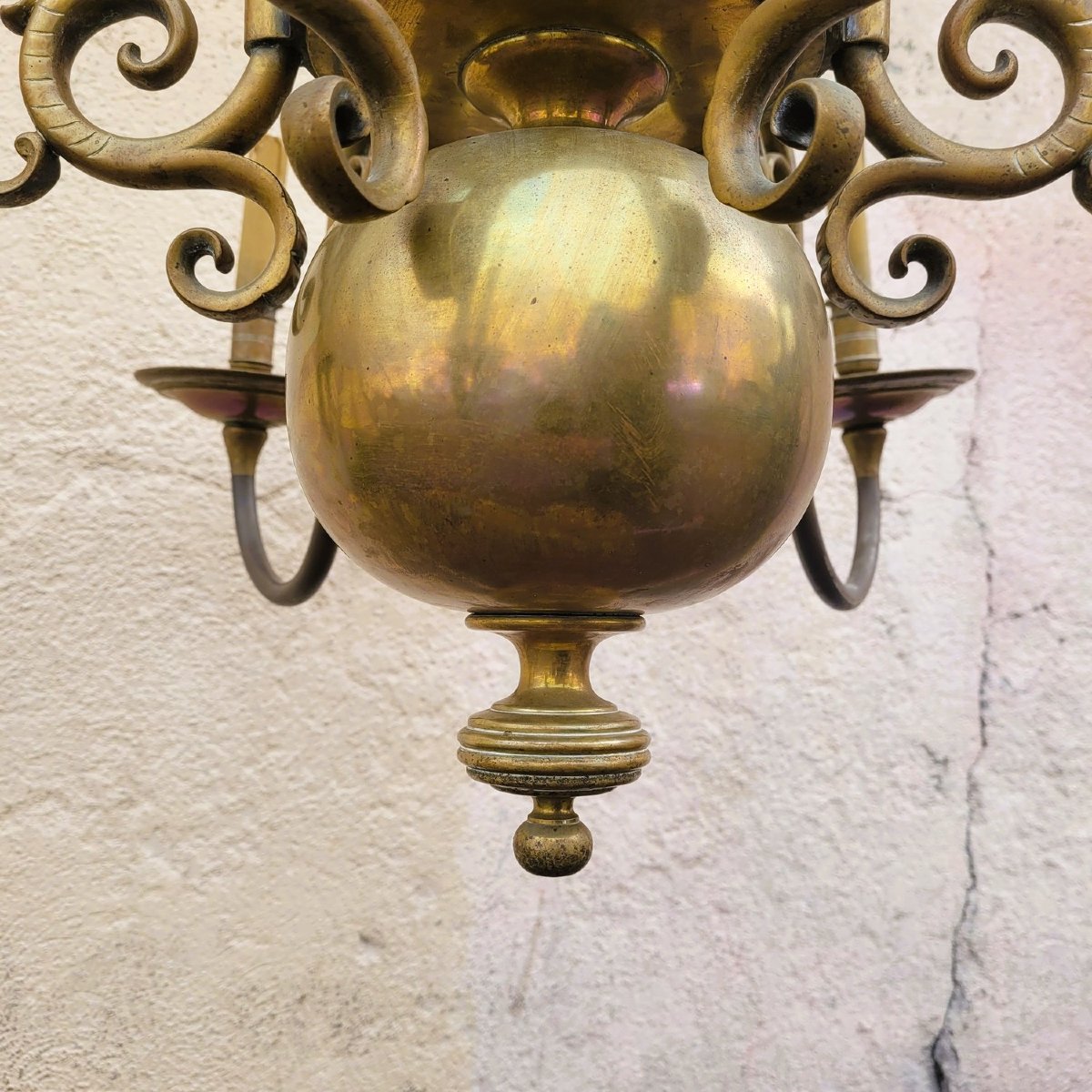 "dutch" Bronze Chandelier, Early 20th Century-photo-4