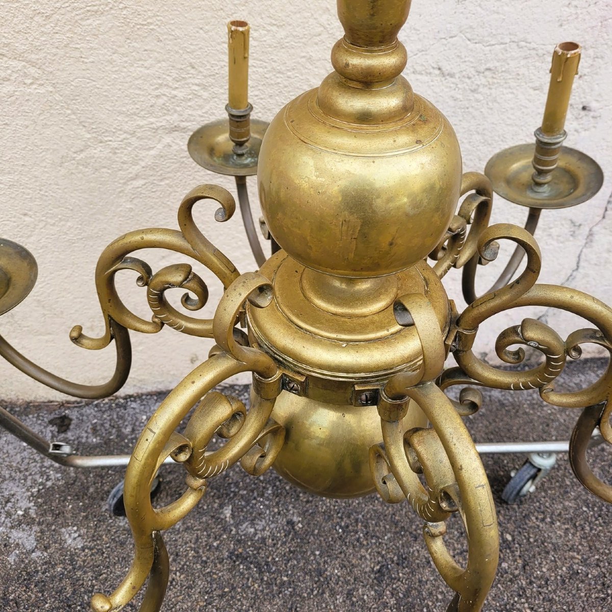 "dutch" Bronze Chandelier, Early 20th Century-photo-5