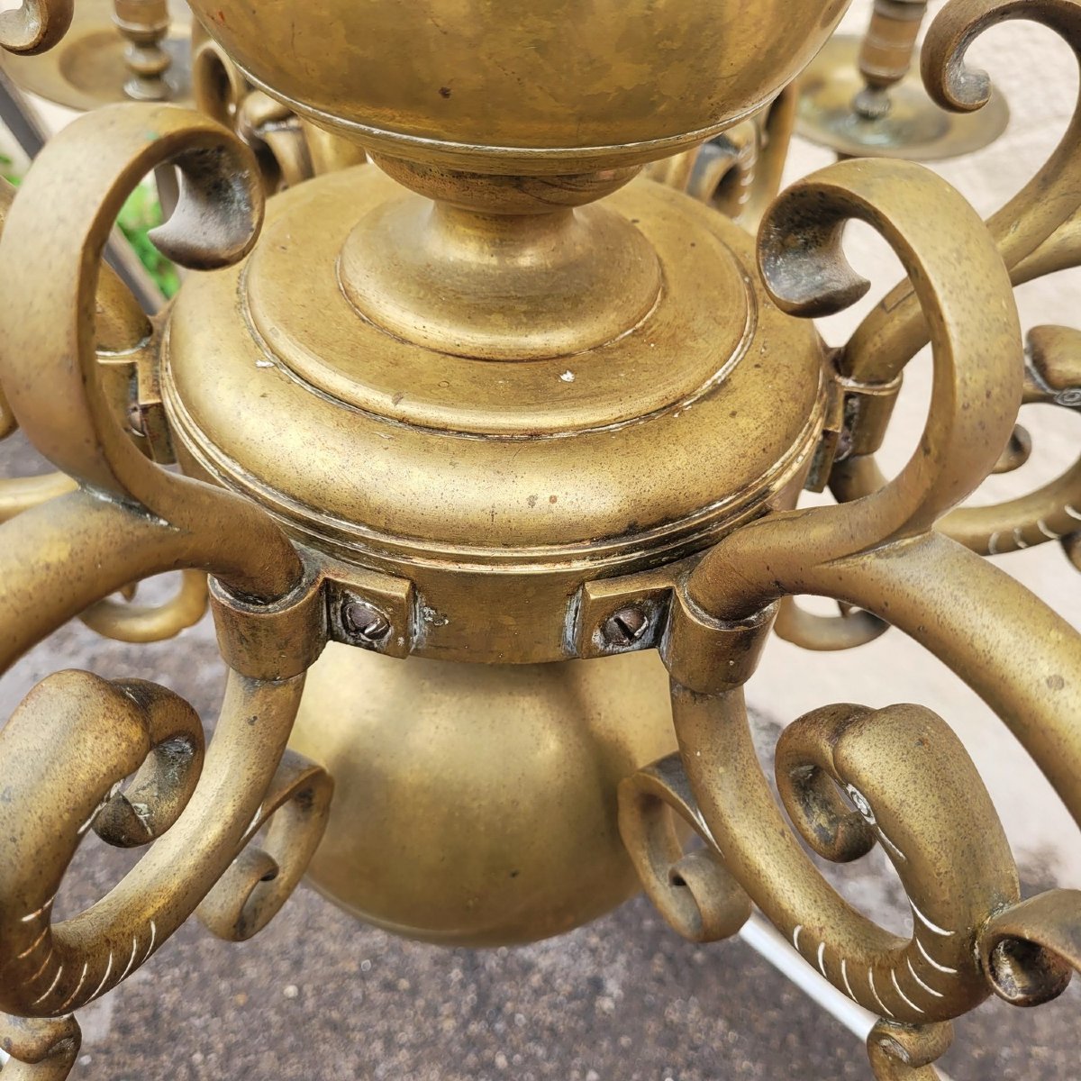 "dutch" Bronze Chandelier, Early 20th Century-photo-6