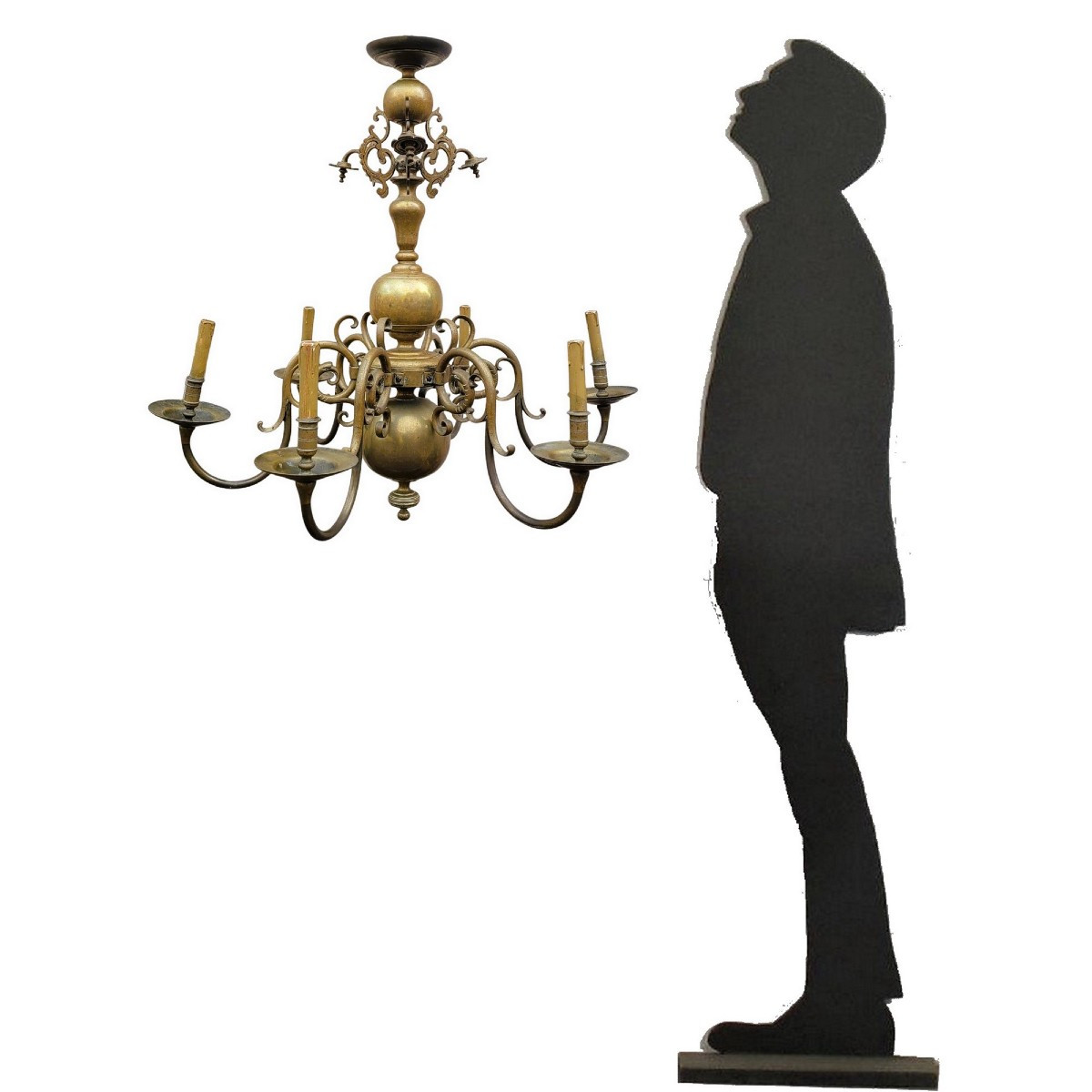 "dutch" Bronze Chandelier, Early 20th Century-photo-8