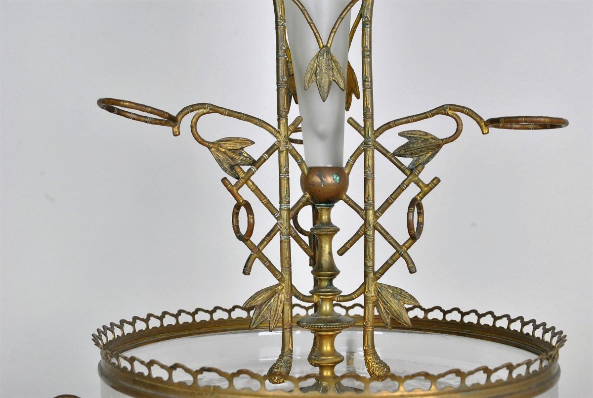 Centerpiece In Bronze And Glass, Bamboo And Elephant Heads, Att Giroux, 19th Century-photo-7