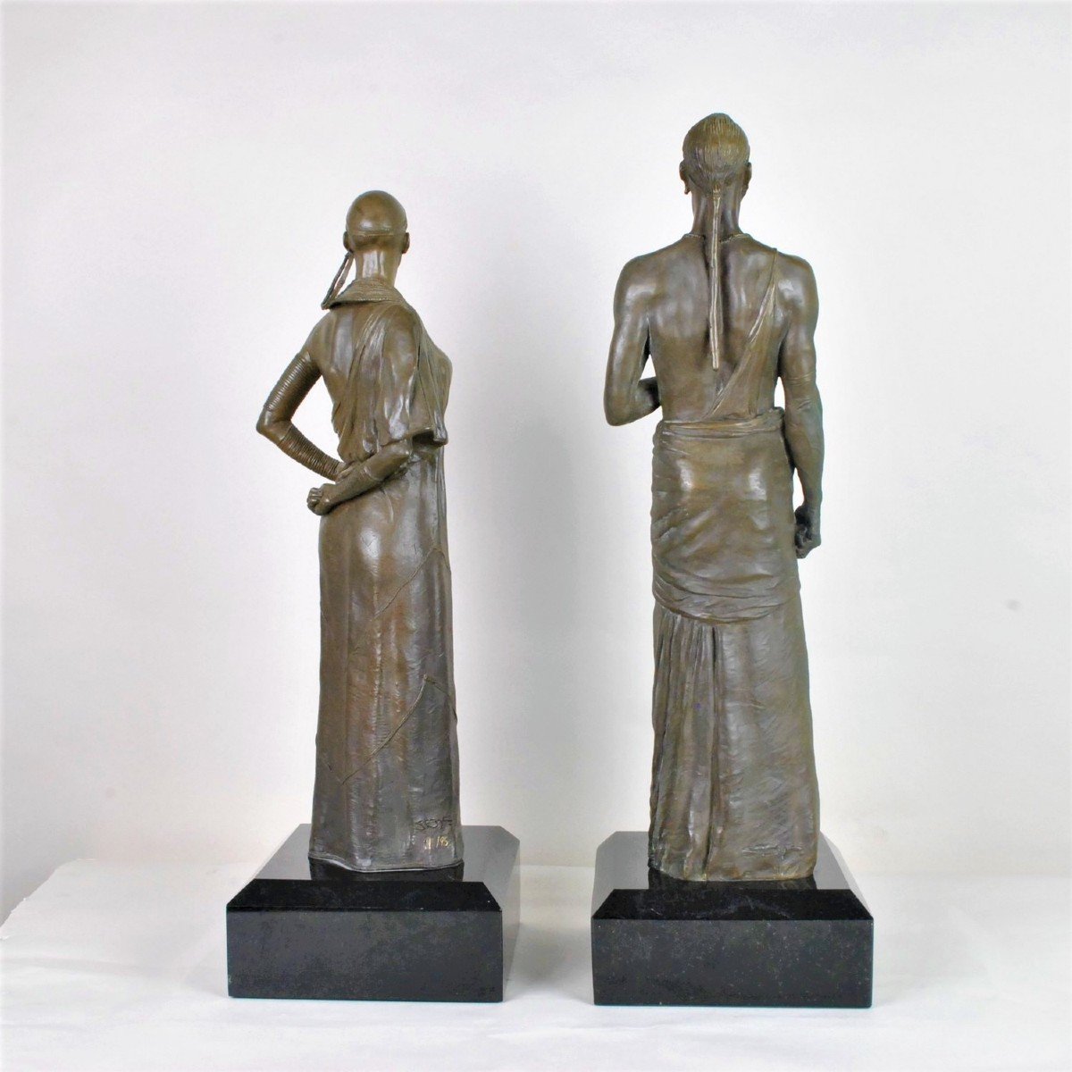 *promotion d'été *large Bronzes Couple Of Maasai, XXth Century-photo-3