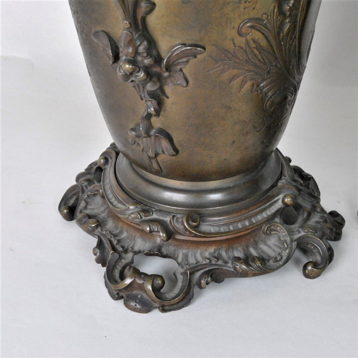Pair Of Chinese Oil Lamps, Bronze XIXth Century-photo-4