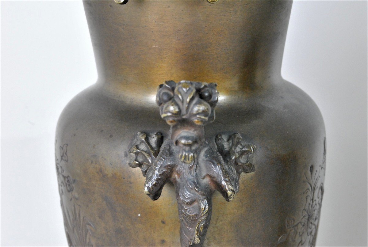 Pair Of Chinese Oil Lamps, Bronze XIXth Century-photo-7