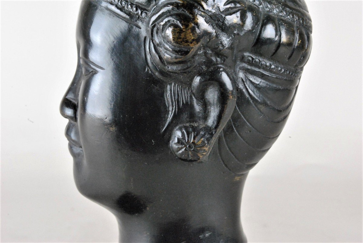 Hanoi School, Woman's Head, Bronze XXth Century-photo-2