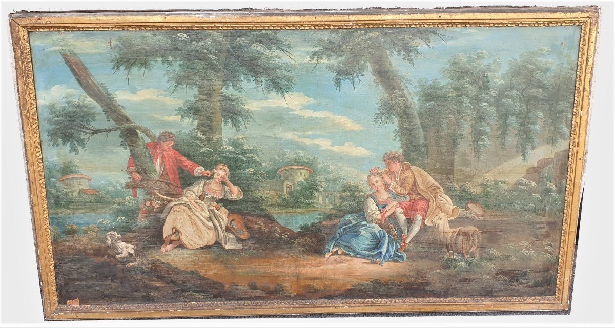 Pair Oils On Canvas, Gallant And Pastoral Scenes, XVIIIth Century-photo-4