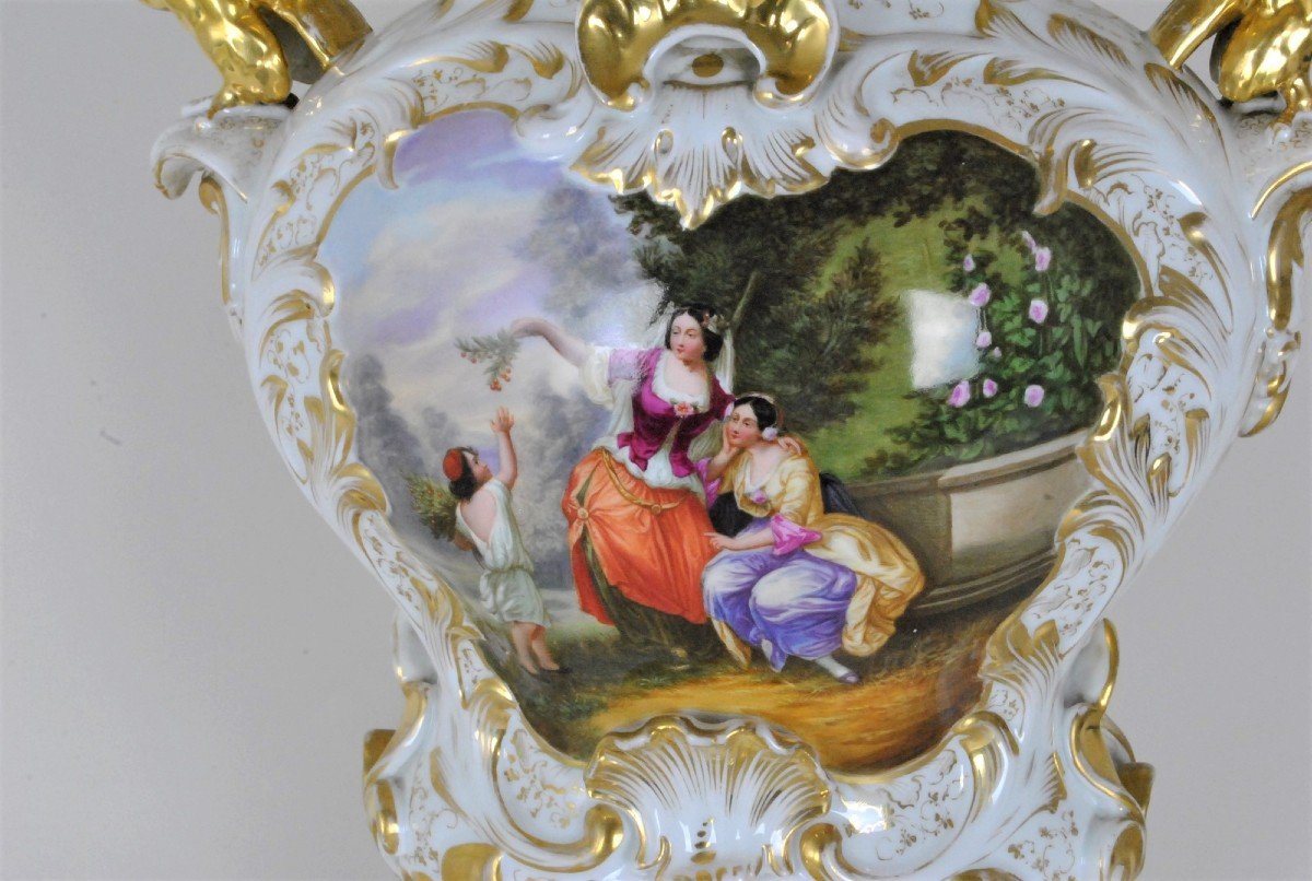 Large Porcelain Bridal Vase, Mid XIXth Century-photo-2