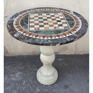 Marble Pedestal Table With Marquetry Top, XIXth Century