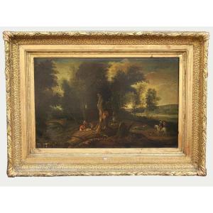 Paysage de forêt, Huile sur toile encadrée, XIXème siècle