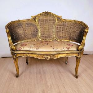 Louis XV Style Golden Basket Bench, Late 19th Century 