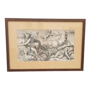 Aurore Et Cephale, Gravure Encadrée, Carracci, XVIIème Siècle ?