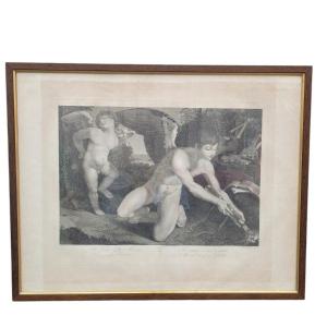 G Longhi, Il Genio De La Musica - Cupido, Gravure Encadrée, XIXème Siècle