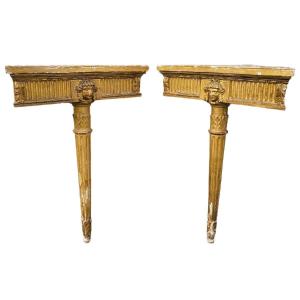 Pair Of Louis XVI Style Gilded Wood Corner Consoles