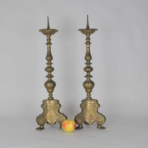 Pair Of Bronze Candlesticks, Late 18th/early 19th Century