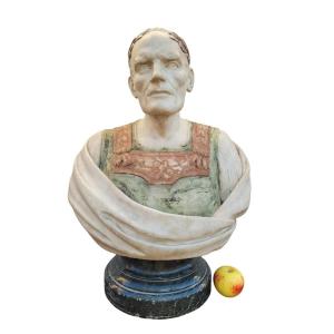 Bust Of Caesar - Roman Emperor In Marble, Signed Ph Garbeille, 19th Century