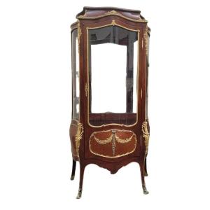 Curved Vitrine In Marquetry And Bronze, Napoleon III, 19th Century